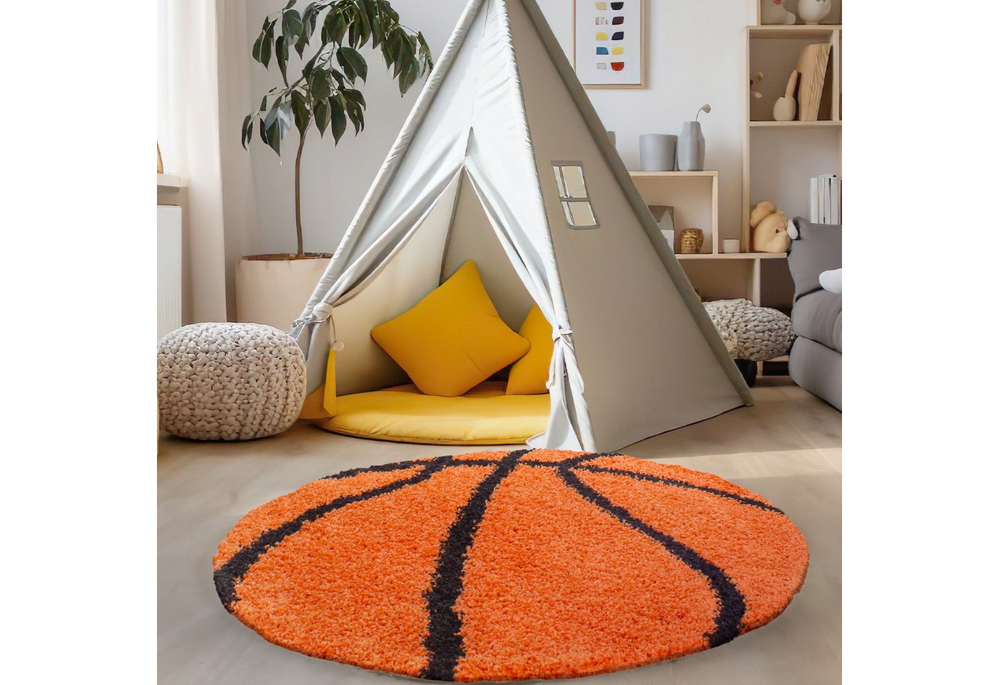 Kinderteppich Basketball Design, Carpettex, Rund, Höhe: 30 mm, Kinder Teppich Fußball-Form Kinderzimmer versch.farben und größen von Carpettex