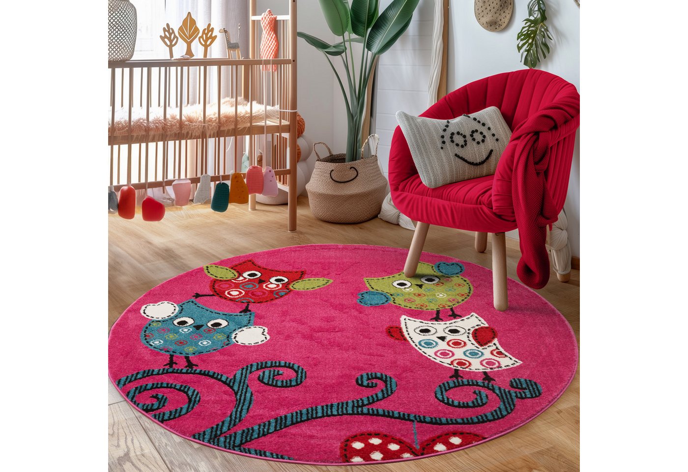 Kinderteppich Eulen-Design, Carpettex, Rund, Höhe: 11 mm, Kinderteppich Eule-Design Baby Teppich Kinderzimmer Pflegeleicht von Carpettex