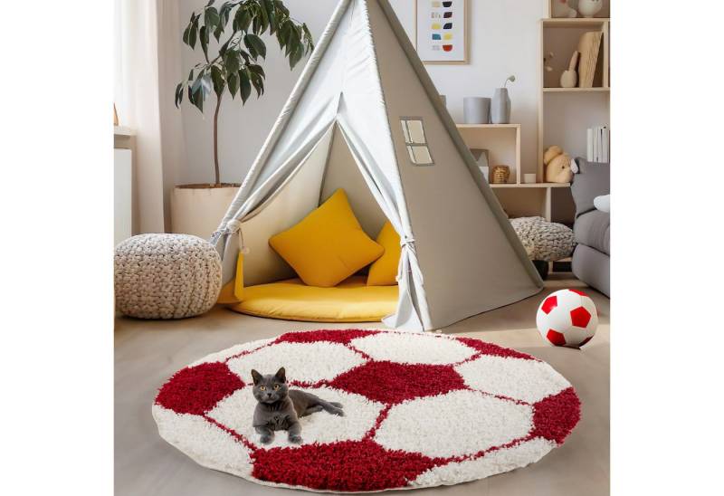 Carpettex Kinderteppich Fußball-Design, Rund, Höhe: 30 mm, Kinder Teppich Fußball-Form Kinderzimmer versch.farben und größen von Carpettex