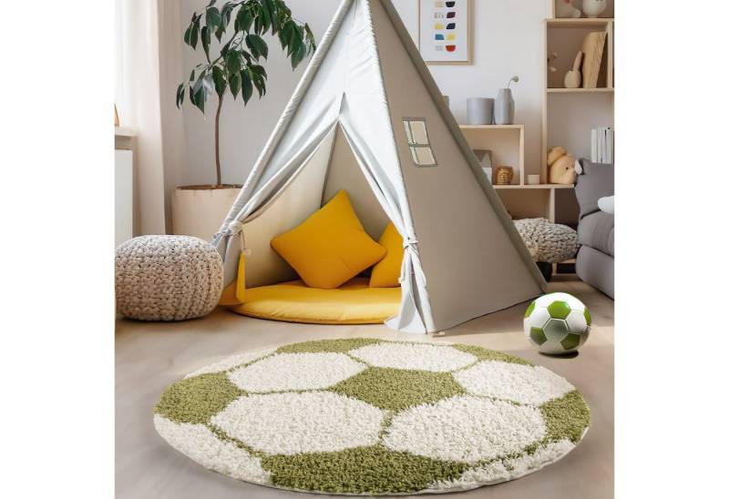 Carpettex Kinderteppich Fußball-Design, Rund, Höhe: 30 mm, Kinder Teppich Fußball-Form Kinderzimmer versch.farben und größen von Carpettex