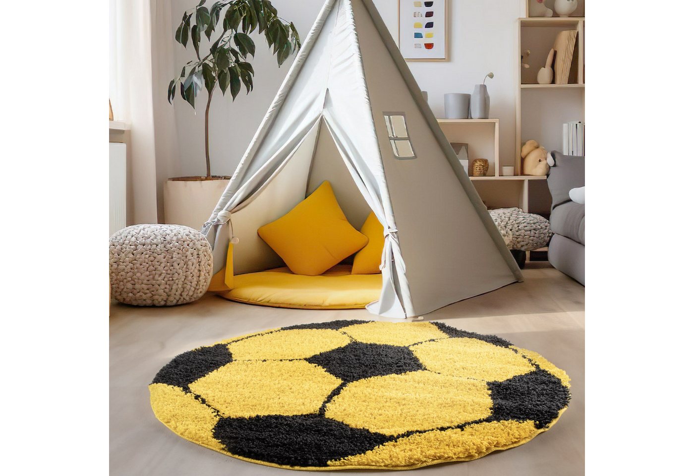 Kinderteppich Fußball-Design, Carpettex, Rund, Höhe: 30 mm, Kinder Teppich Fußball-Form Kinderzimmer versch.farben und größen von Carpettex