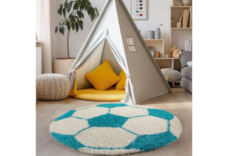 Carpettex Kinderteppich Fußball-Design, Rund, Höhe: 30 mm, Kinder Teppich Fußball-Form Kinderzimmer versch.farben und größen Carpettex Kinderteppich Fußball-Design, Rund, Höhe: 30 mm, Kinder Teppich Fußball-Form Kinderzimmer versch.farben und größen von Carpettex