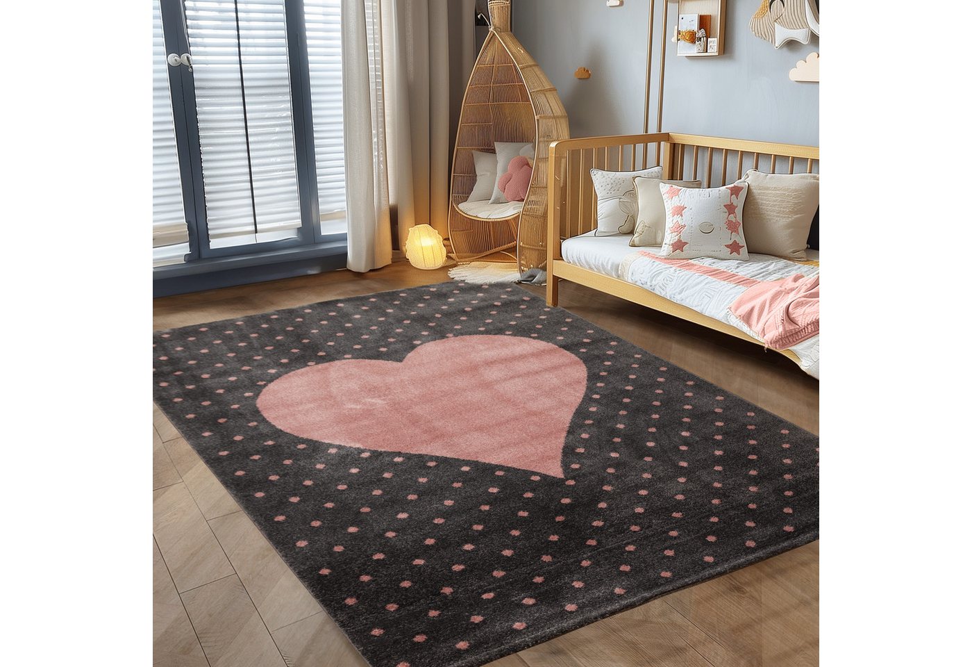 Kinderteppich Herz-Design, Carpettex, Rund, Höhe: 10 mm, Teppich Kinderzimmer Herz Design Kinder Teppich Rosa Babyzimmer von Carpettex