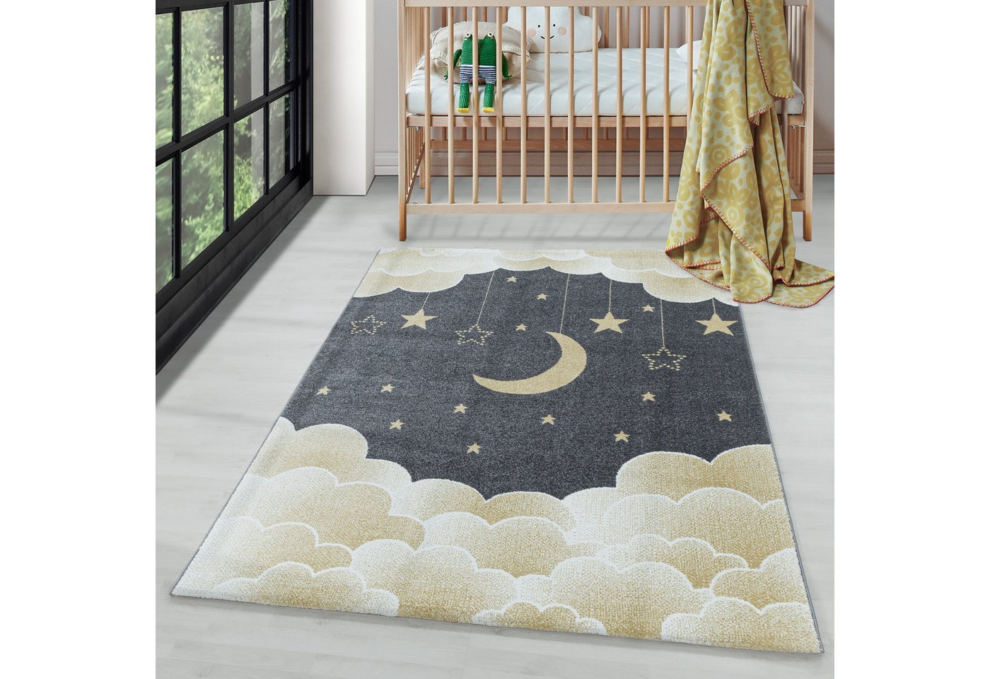 Kinderteppich Mond- und Sterne Design, Carpettex, Rechteckig, Höhe: 11 mm, Teppich Kinderzimmer Mond- und Sterne Design Pflegeleicht von Carpettex