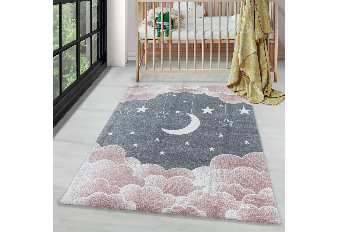 Kinderteppich Mond- und Sterne Design, Carpettex, Rund, Höhe: 11 mm, Teppich Kinderzimmer Mond- und Sterne Design Pflegeleicht von Carpettex