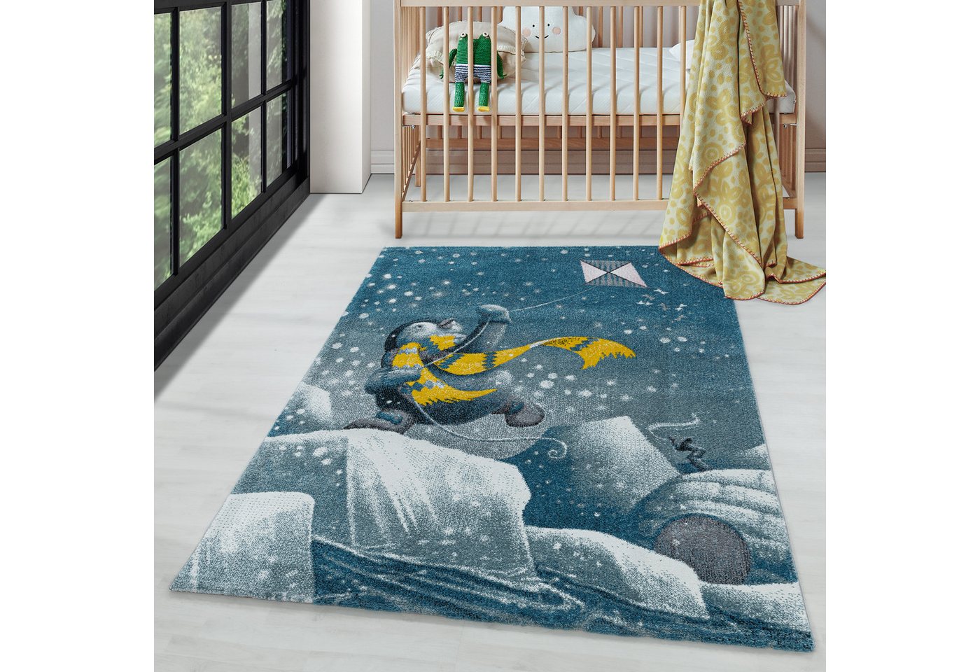Kinderteppich Pinguin-Iglu-Design, Carpettex, Rund, Höhe: 11 mm, Teppich Kinderzimmer Pinguin-Iglu-Design Teppich Pflegeleicht von Carpettex