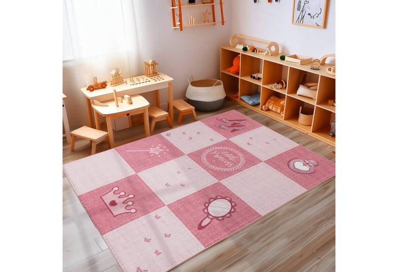Carpettex Kinderteppich Prinzessin-Design, Rechteckig, Höhe: 7 mm, Teppich Kinderzimmer Prinzessin-Design Rutschfest Waschbar von Carpettex