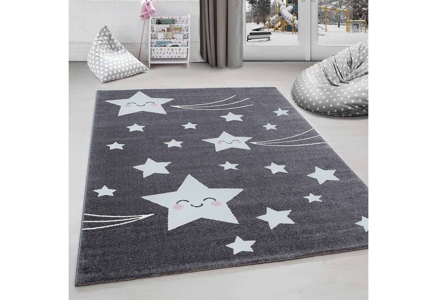 Kinderteppich Sterne-Design, Carpettex, Läufer, Höhe: 11 mm, Kinderteppich Stern-Design Grau Baby Teppich Kinderzimmer Pflegeleicht von Carpettex