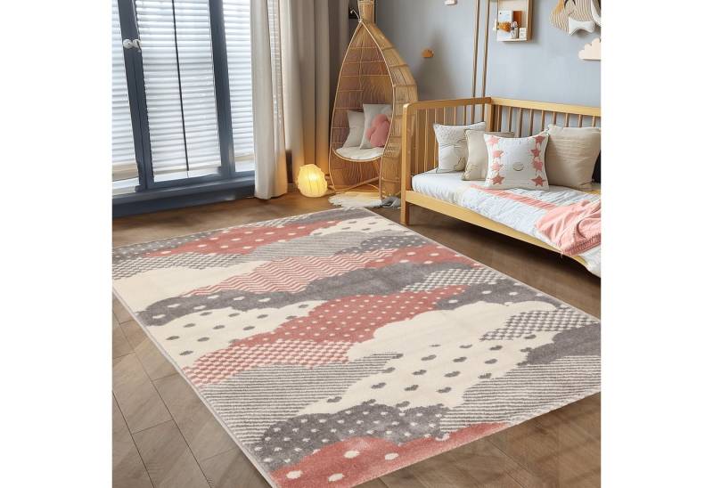 Carpettex Kinderteppich Wolken Design, Läufer, Höhe: 10 mm, Teppich Kinderzimmer Wolke Design Kinder Teppich Rosa Babyzimmer von Carpettex