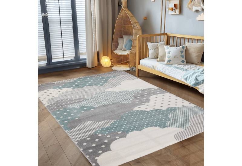 Carpettex Kinderteppich Wolken Design, Läufer, Höhe: 10 mm, Teppich Kinderzimmer Wolke Design Kinder Teppich Blau Babyzimmer von Carpettex
