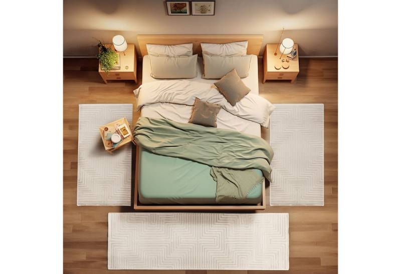 Carpettex Kurzflor-Bettumrandung Geometrisch Design, Höhe 12 mm, (Bett-Set, 3-tlg., Bettvorlage), Bettumrandung Läufer set 3 tlg. Teppich Schlafzimmer Boho Design von Carpettex