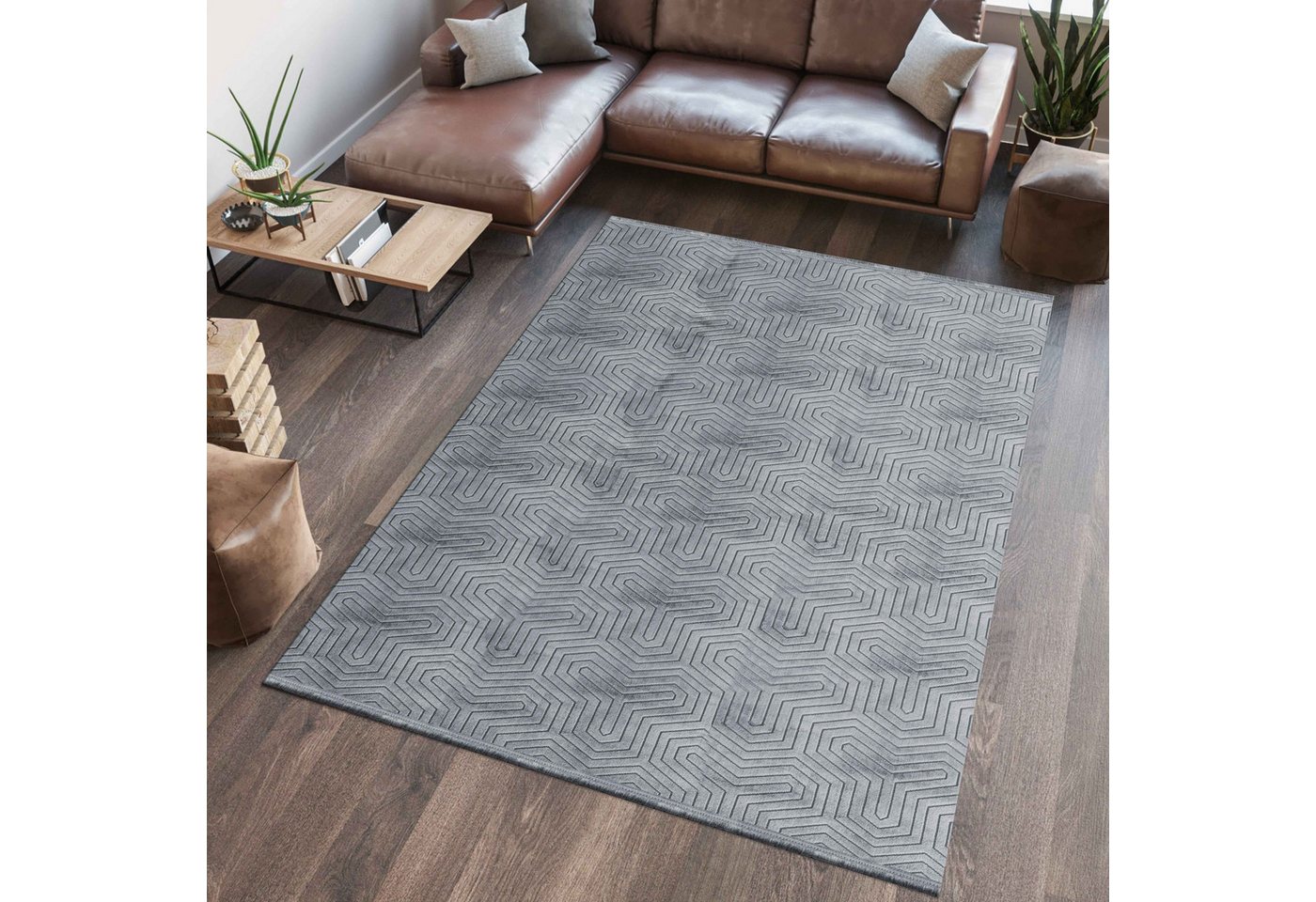 Orientteppich Unicolor - Einfarbig, Carpettex, Läufer, Höhe: 7 mm, Designer Wohnzimmer Teppich Einfarbig Boho-Stil Waschbar Anti-Rutsch von Carpettex