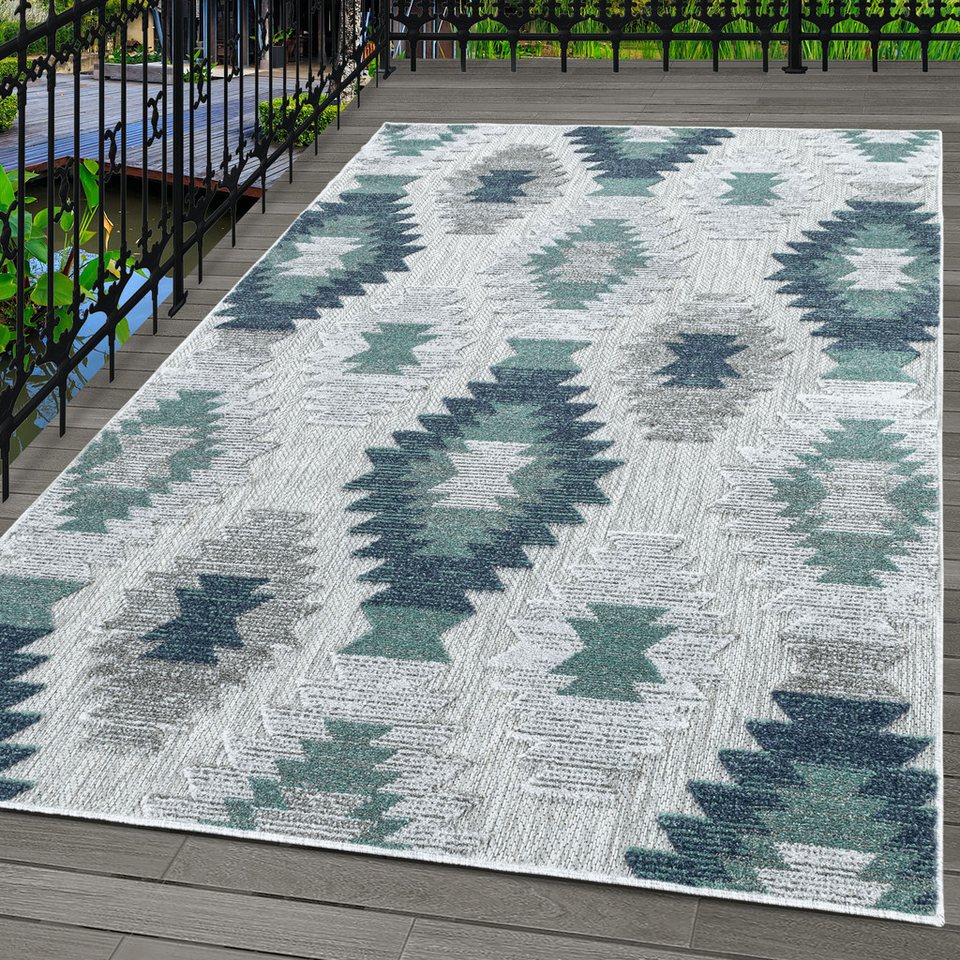 Outdoorteppich Berber-Design, Carpettex, Läufer, Höhe: 10 mm, Outdoor Teppich Blau 3D Boho Design für Küchen Balkon Terrasse Garten von Carpettex
