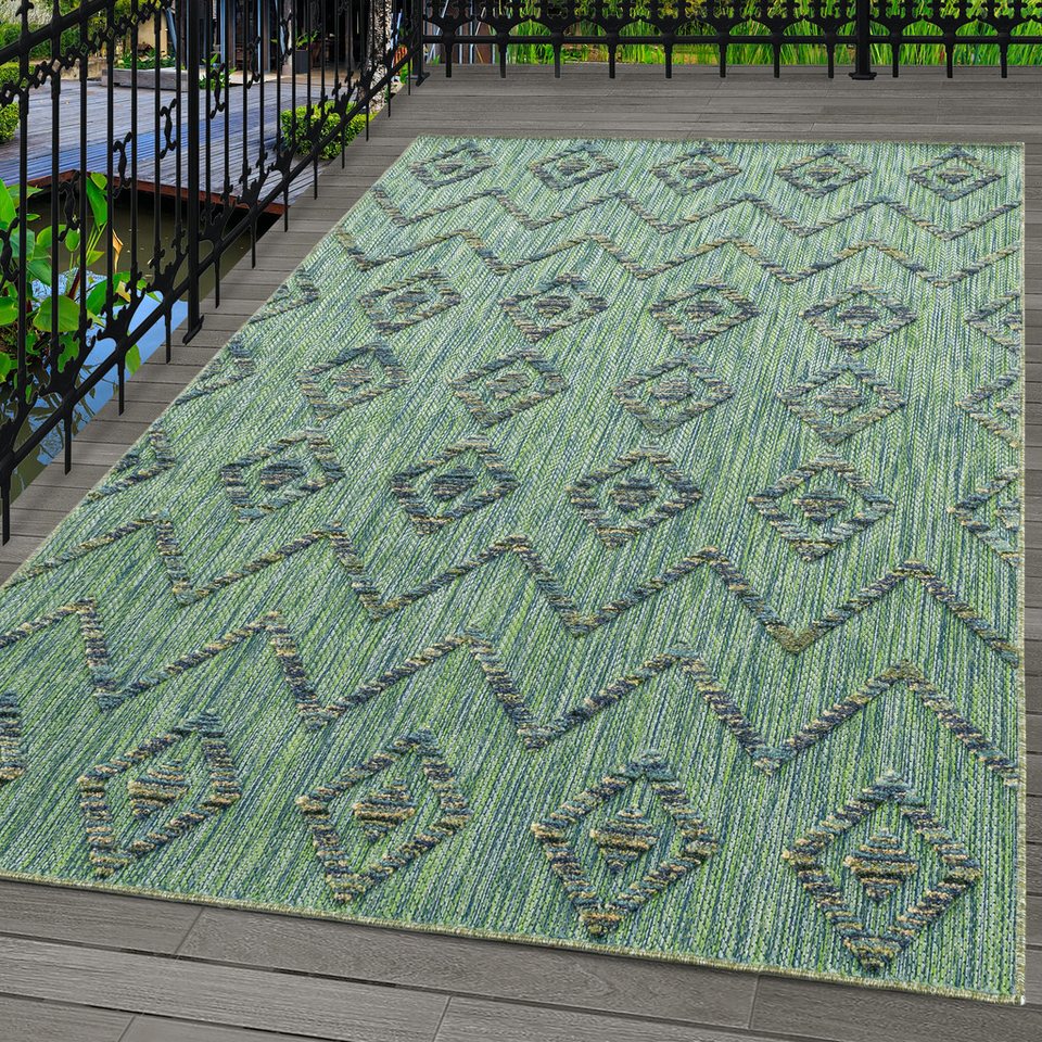 Outdoorteppich Boho-Design, Carpettex, Läufer, Höhe: 10 mm, Outdoor Teppich Grün 3D Boho Design für Küchen Balkon Terrasse Garten von Carpettex