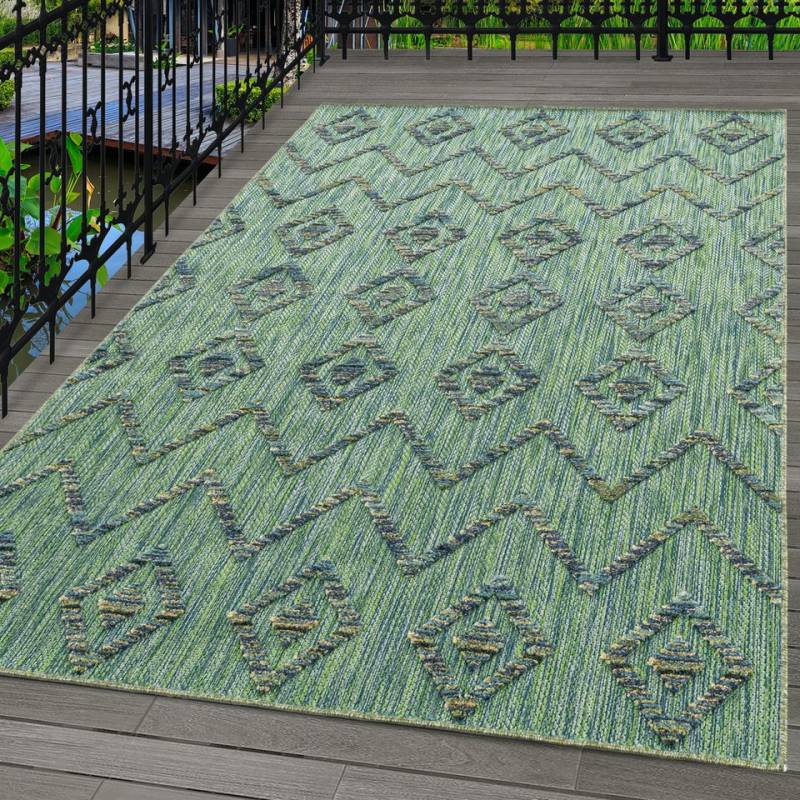 Carpettex Outdoorteppich Boho-Design, Läufer, Höhe: 10 mm, Outdoor Teppich Grün 3D Boho Design für Küchen Balkon Terrasse Garten von Carpettex