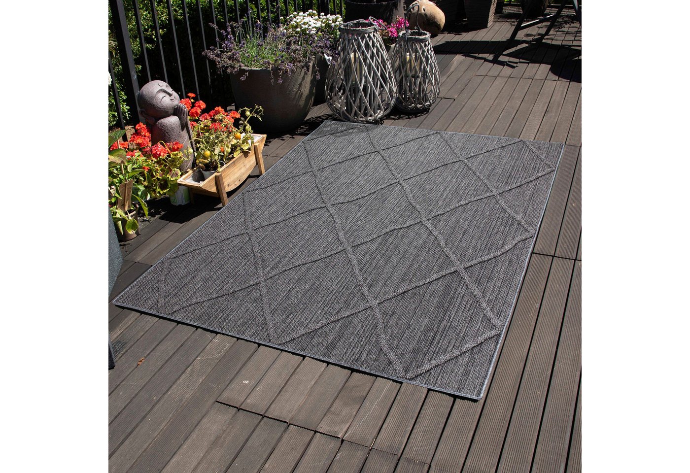 Outdoorteppich Boho-Design, Carpettex, Läufer, Höhe: 8 mm, In& Outdoor Teppich Grau Boho Design für Küchen Balkon Terrasse Garten von Carpettex