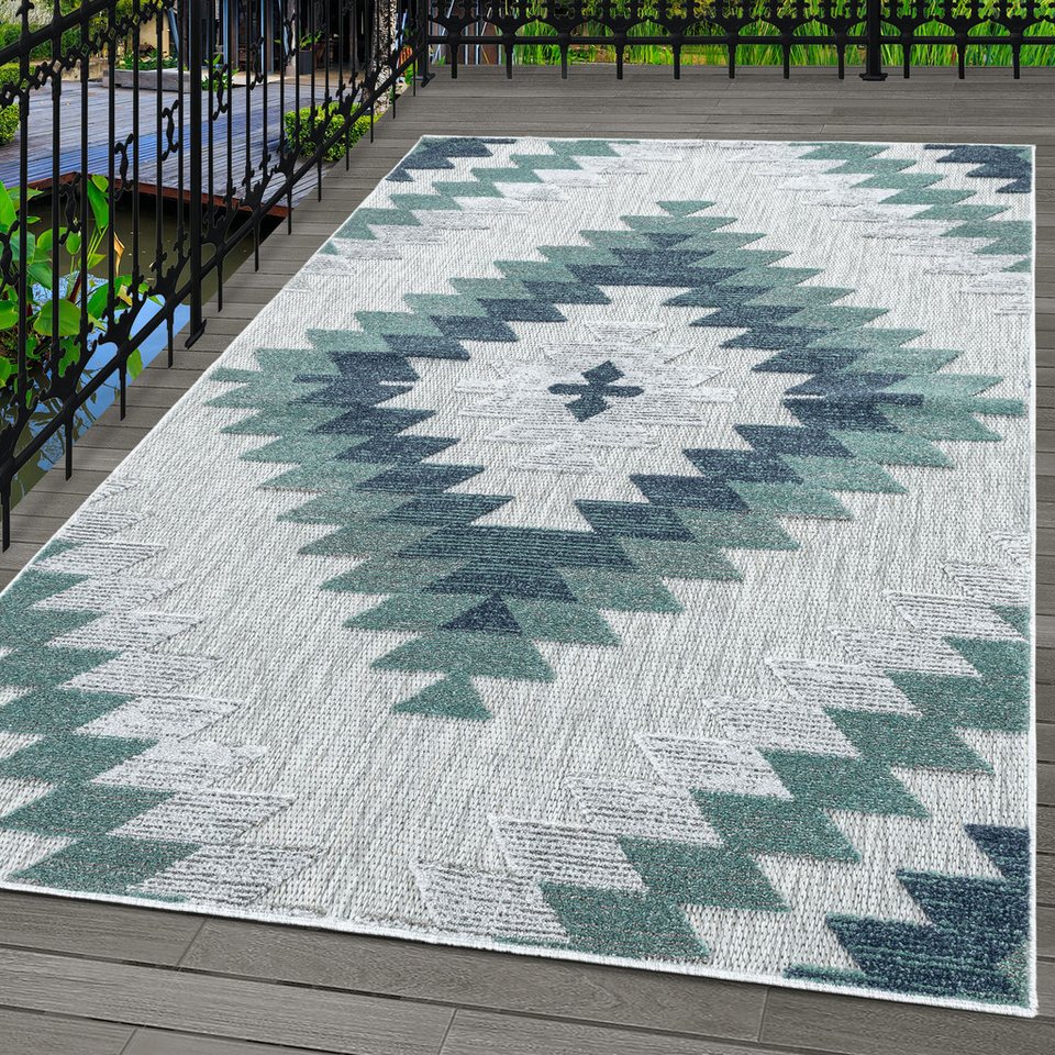 Outdoorteppich Geometrisch Design, Carpettex, Läufer, Höhe: 10 mm, Outdoor Teppich Blau 3D Geometrisch Design für Küchen Balkon Terrasse von Carpettex