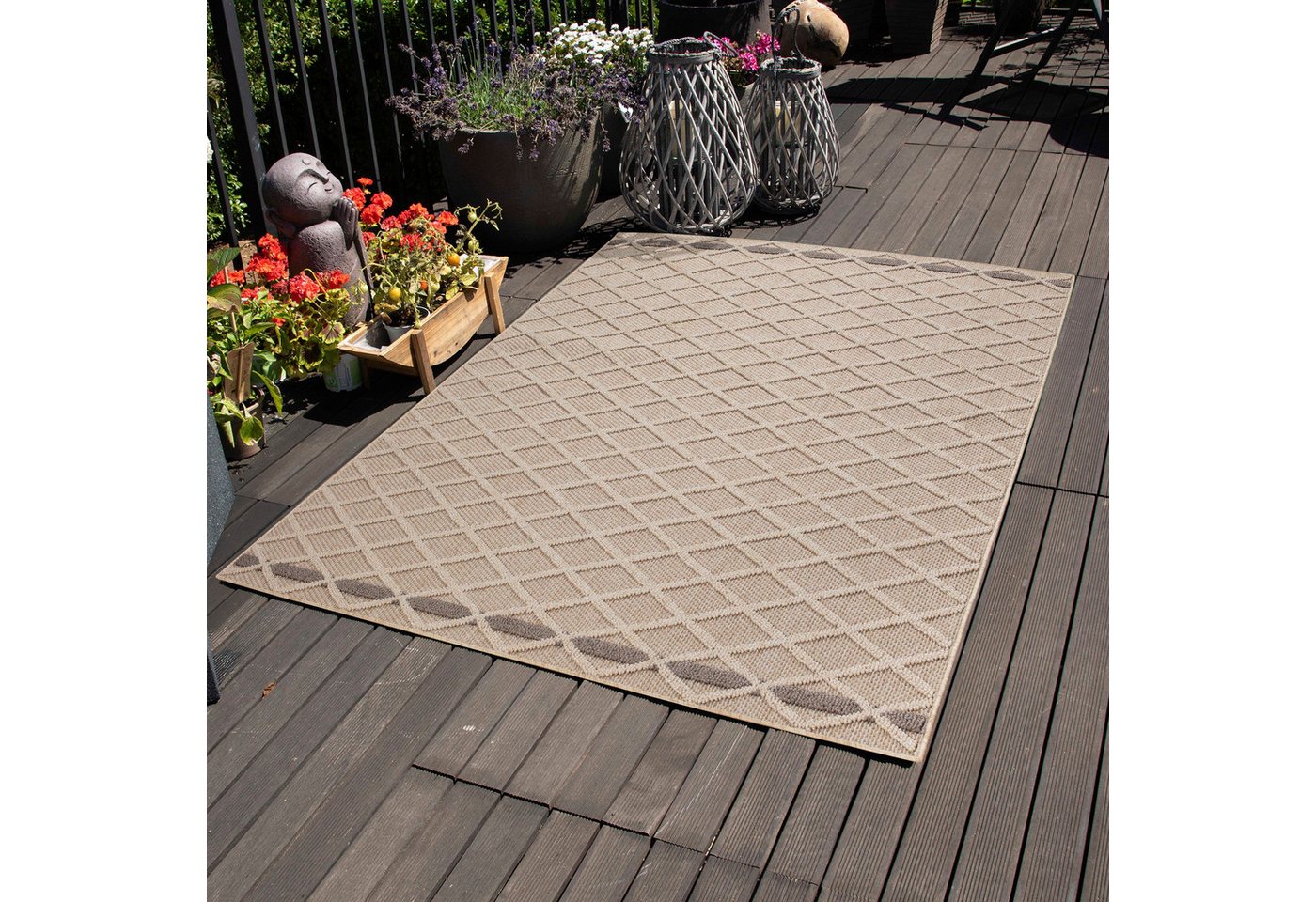 Outdoorteppich Rauten Design, Carpettex, Läufer, Höhe: 8 mm, In& Outdoor Teppich Beige Rauten Design für Küchen Balkon Terrasse von Carpettex