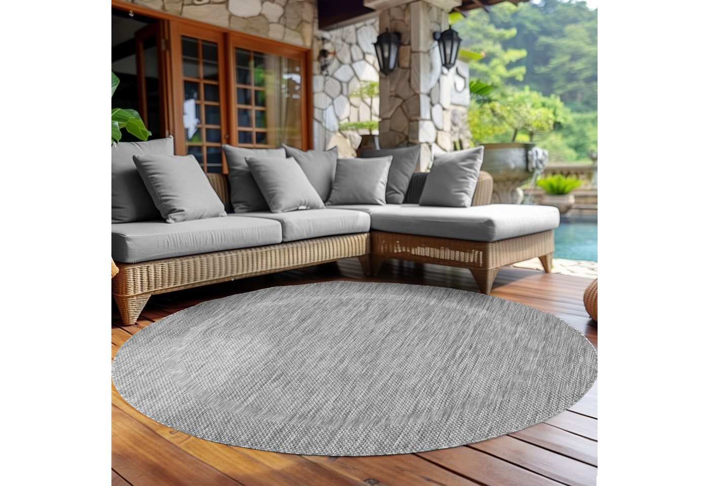 Outdoorteppich Unicolor - Einfarbig, Carpettex, Rund, Höhe: 5 mm, Rund Outdoor Teppich Wetterfest Balkon Küchenteppich Flachgewebe von Carpettex