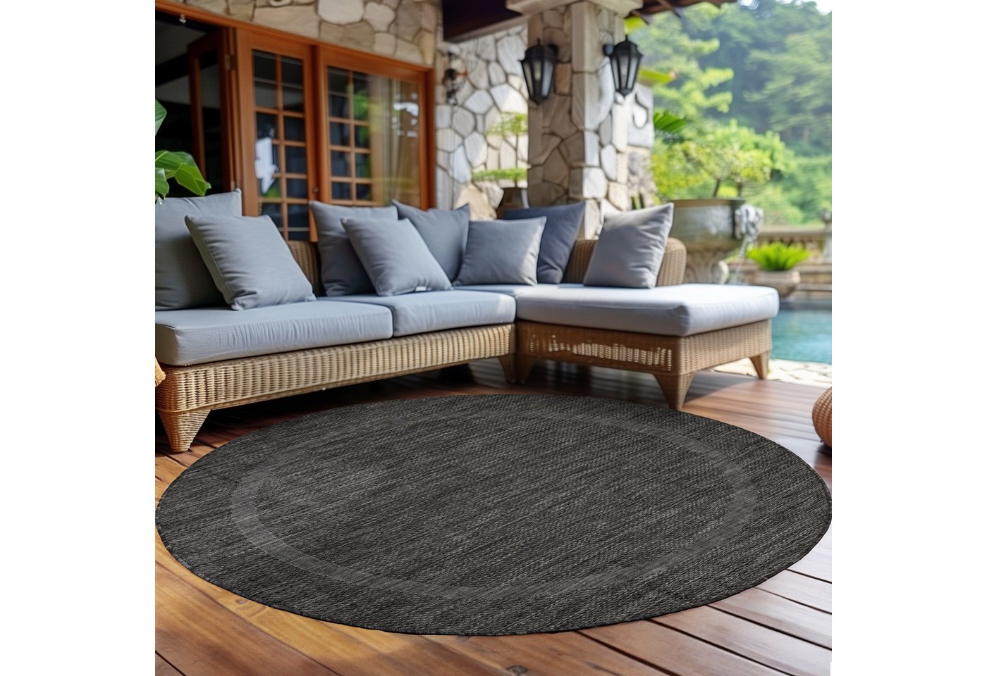 Outdoorteppich Unicolor - Einfarbig, Carpettex, Rund, Höhe: 5 mm, Rund Outdoor Teppich Wetterfest Balkon Küchenteppich Flachgewebe von Carpettex