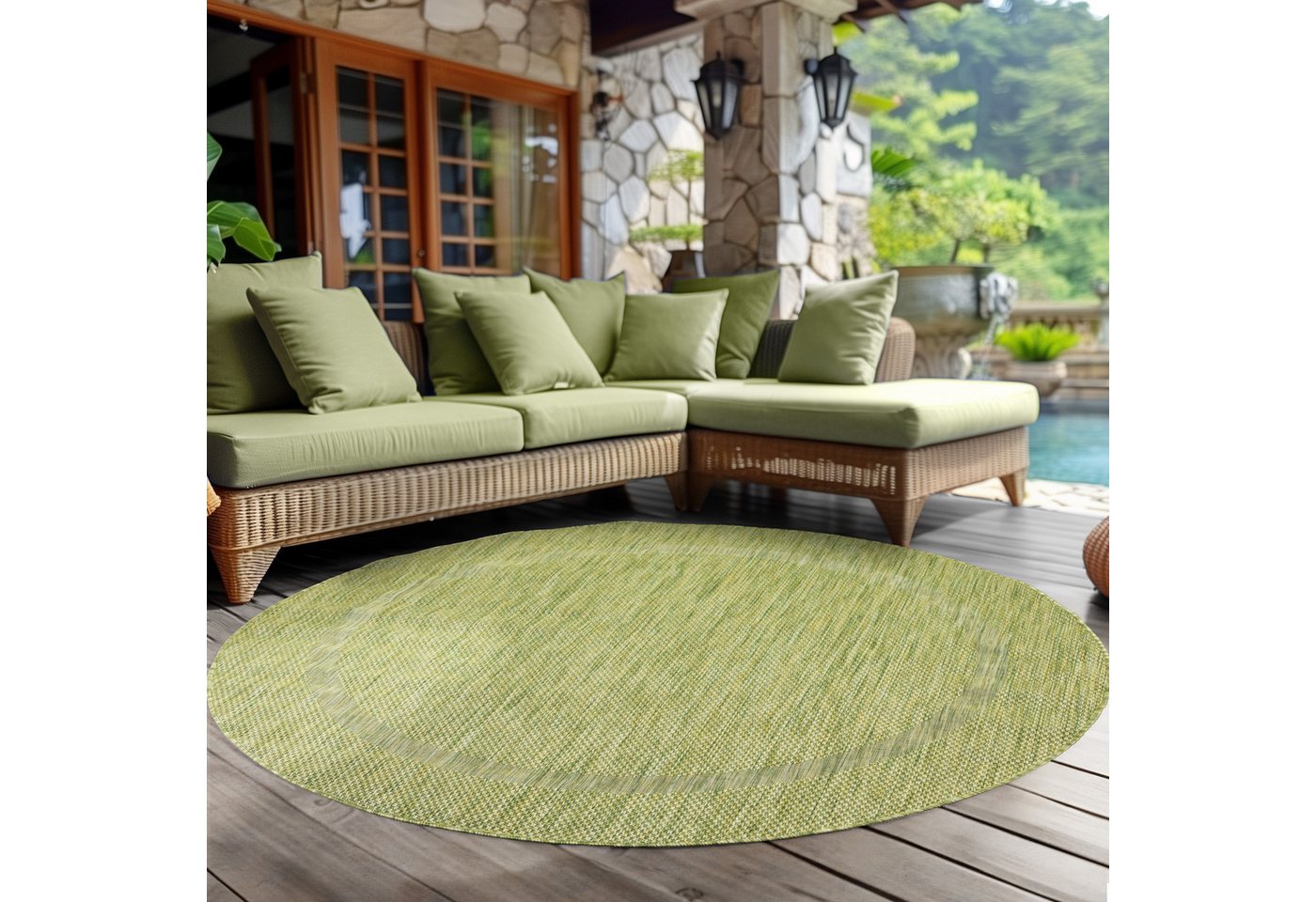 Outdoorteppich Unicolor - Einfarbig, Carpettex, Rund, Höhe: 5 mm, Rund Outdoor Teppich Wetterfest Balkon Küchenteppich Flachgewebe von Carpettex