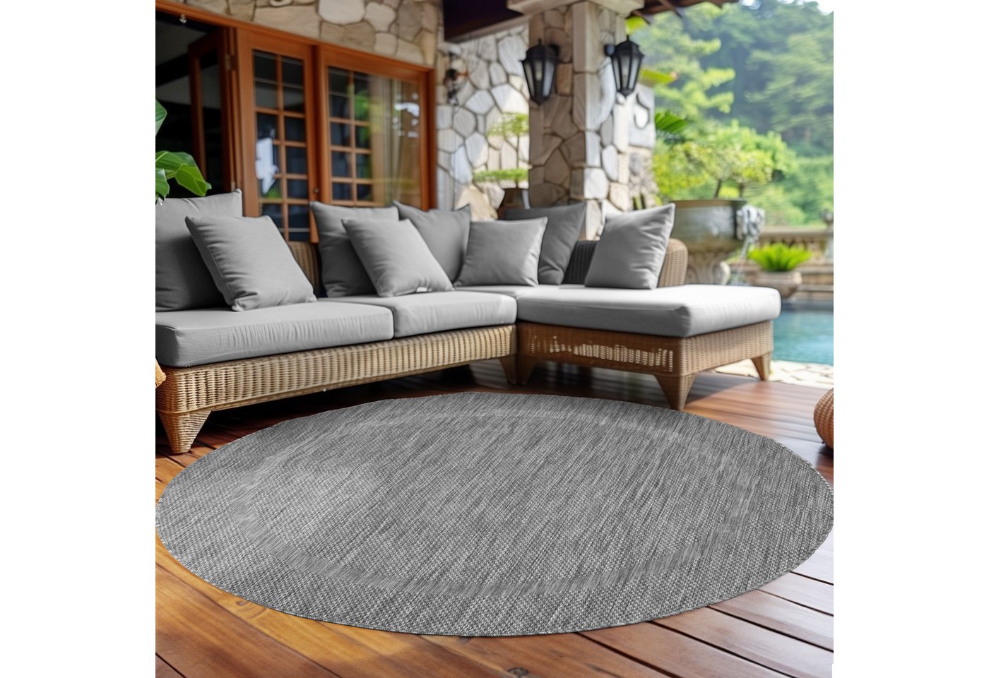 Outdoorteppich Unicolor - Einfarbig, Carpettex, Rund, Höhe: 5 mm, Rund Outdoor Teppich Wetterfest Balkon Küchenteppich Flachgewebe von Carpettex