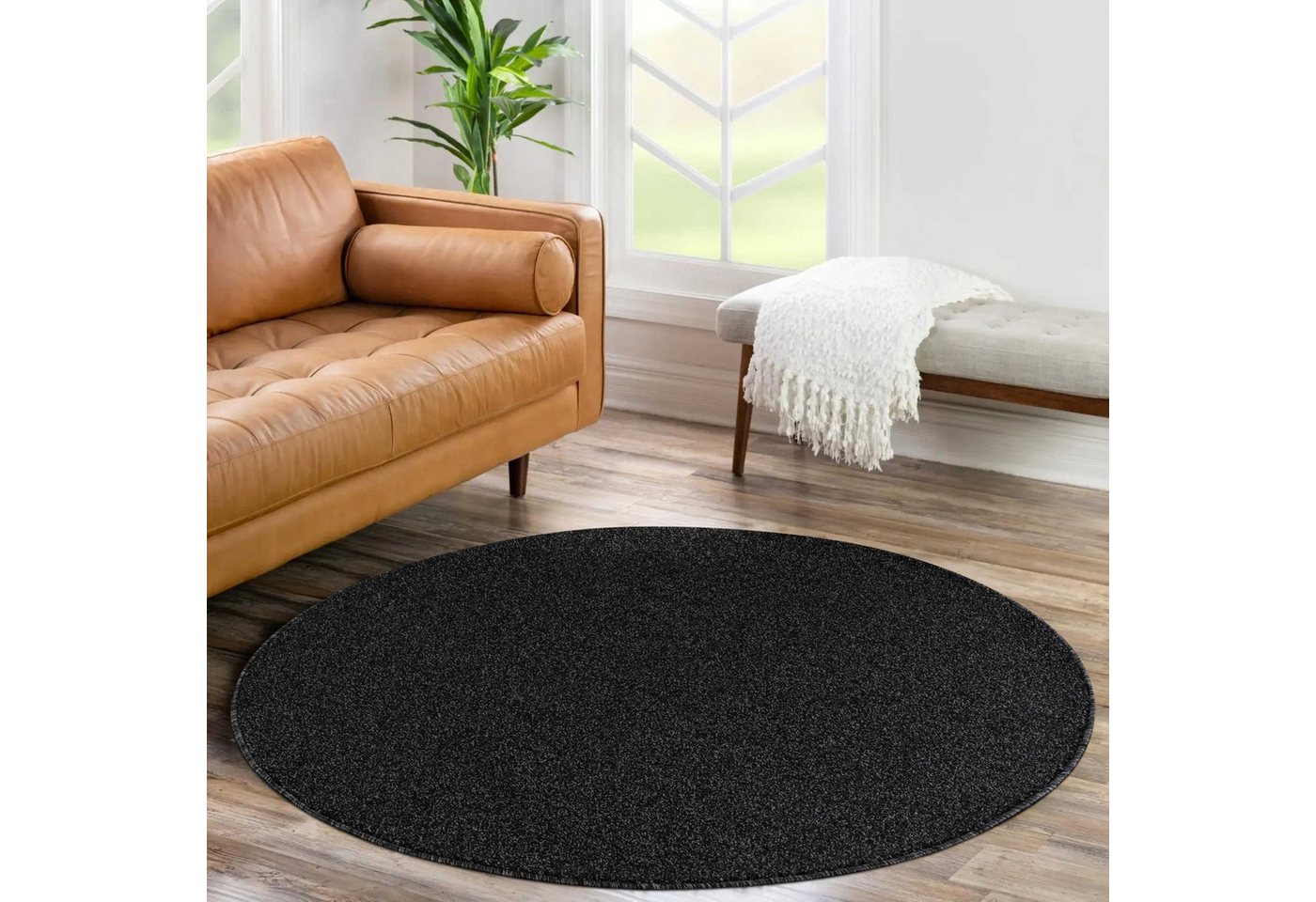 Veloursteppich Unicolor - Einfarbig, Carpettex, Rund, Höhe: 11 mm, Einfarbig Kurzflor Runder Teppich Wohnzimmer Flauschig Weich von Carpettex