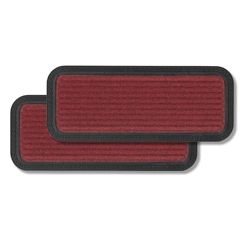 Fußmatte Außen & Innen - 2er Set 25x60 cm - Rot Linien - Sauberlauf Türmatte rutschfest - Schmutzfangmatte strapazierfähig - Fussmatte aussen Stufen von Carpido