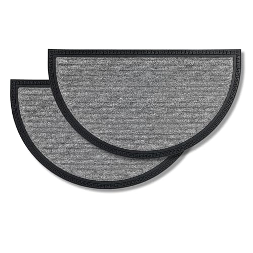 Carpido Fußmatte Außen & Innen - 2er Set 40x70 cm - Silber Linien halbrund - Türmatte rutschfest - Schmutzfangmatte strapazierfähig - Fussmatte aussen Stufen von Carpido