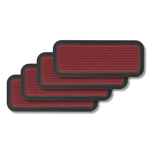 Carpido Fußmatte Außen & Innen - 4er Set 25x60 cm - Rot Linien - Sauberlauf Türmatte rutschfest - Schmutzfangmatte strapazierfähig - Fussmatte aussen Stufen von Carpido
