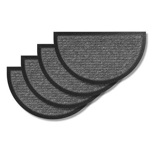 Carpido Fußmatte Außen & Innen - 4er Set 40x70 cm - Grau Linien halbrund - Türmatte rutschfest - Schmutzfangmatte strapazierfähig - Fussmatte aussen Stufen von Carpido