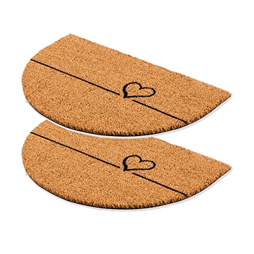 Carpido Fußmatte Kokos Herz Linien Design Halbrund – Sauberlauf 40x60 cm 2er Set – Türmatte Innen Bereich – antibakterielle Kokosmatte – natürliches Material von Carpido