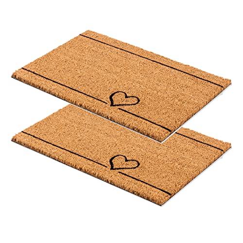Carpido Fußmatte Kokos Herz Linien Design – Sauberlauf 40x60 cm 2er Set – Türmatte Innen Bereich – antibakterielle Kokosmatte – natürliches Material von Carpido
