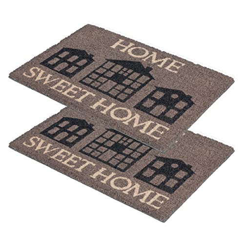 Carpido Fußmatte Kokos Home Sweet Home – Türmatte 40x60 cm 2er Set – antibakterielle Matte grau - natürliches Material – 100% Kokos von Carpido