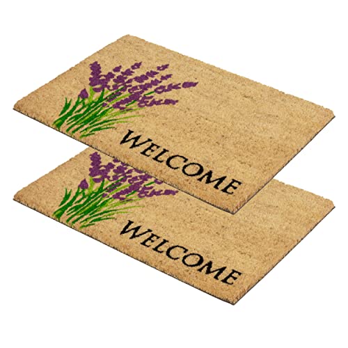 Carpido Fußmatte Kokos Lavendel – Türmatte 40x60 cm 2er Set – antibakterielle Matte – Kokosmatte mit Vinylrücken – natürliches Material – 100% Kokos von Carpido