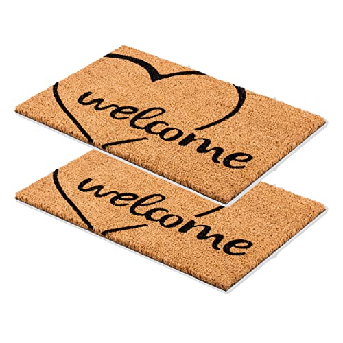 Carpido Fußmatte Kokos Welcome Herz Design – Sauberlauf 40x60 cm 2er Set – Türmatte Innen Bereich – antibakterielle Kokosmatte – natürliches Material von Carpido