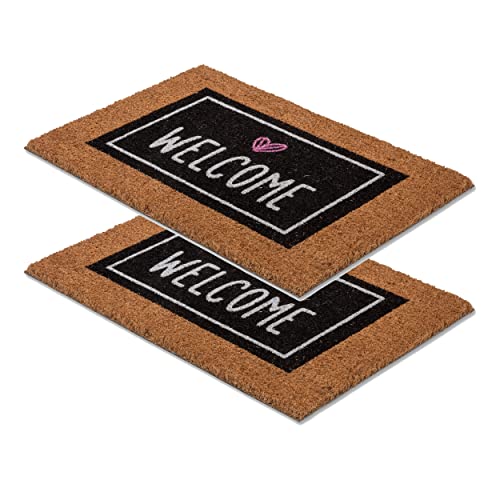 Carpido Fußmatte Kokos Welcome Herz schwarz – Türmatte 40x60 cm 2er Set – antibakterielle Eingangsmatte – Kokosmatte natürliches Material – 100% Kokos von Carpido