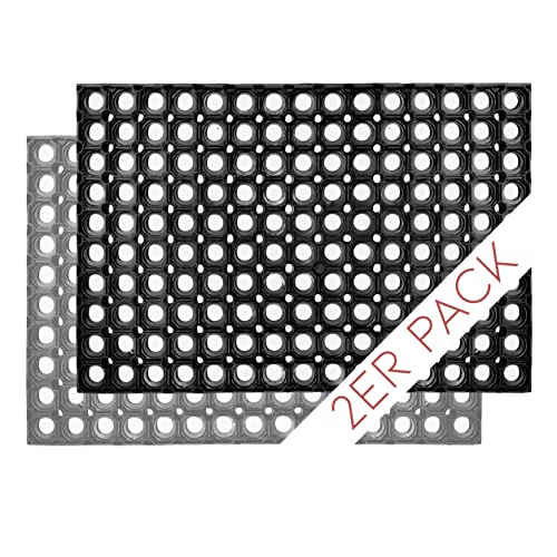 Carpido Fußmatte schwarz Gummimatte - rutschfeste Türmatte 40x60 cm 2er Set- strapazierfähiger Fußabstreifer - Fußabtreter außen Gummi - Schmutzfangmatte von Carpido