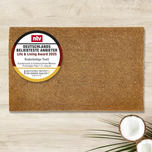 Carpido rutschfeste Kokosmatte - 50 x 80 cm Halbrund 20mm Natur - Für Innen und für den überdachten Außenbereich - 100% Kokos Fußmatte - Türmatte Eingang von Carpido