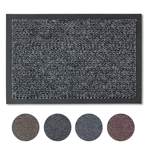 Carpido Fußmatte 40x60 cm für den Innenbereich - Türvorleger schnelltrocknend - Rutschfester Sauberlauf grau 2er Set - Schlichter Fußabstreifer Türmatte von Carpido