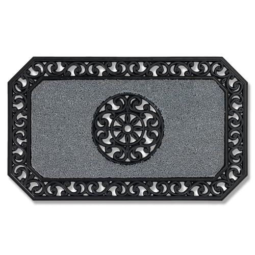 Carpido Fußmatte Grau – Sauberlauf 45x75 cm – Türmatte Innen Bereich – Eingangsmatte für den überdachten Außenbereich – Kokosmatte mit Gummirand von Carpido