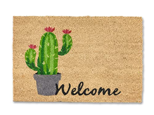 Carpido Fußmatte Kokos Kaktus Welcome – Türmatte 40x60 cm – antibakterielle Eingangsmatte – Kokosmatte mit Vinylrücken – natürliches Material – 100% Kokos von Carpido