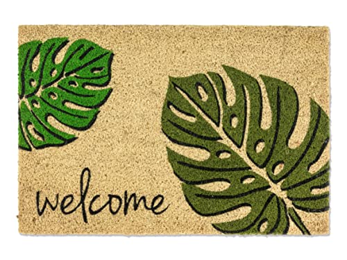 Carpido Fußmatte Kokos Monstera Welcome – Türmatte 40x60 cm – antibakterielle Eingangsmatte – Kokosmatte mit Vinylrücken – natürliches Material – 100% Kokos von Carpido