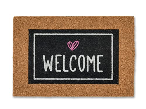 Carpido Fußmatte Kokos Welcome Herz schwarz – Türmatte 40x60 cm – antibakterielle Eingangsmatte – Kokosmatte natürliches Material – 100% Kokos von Carpido