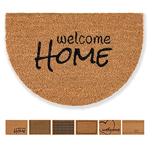 Carpido Fußmatte Kokos Welcome Home Design Halbrund – Sauberlauf 40x60 cm – Türmatte Innen Bereich – antibakterielle Kokosmatte – natürliches Material von Carpido