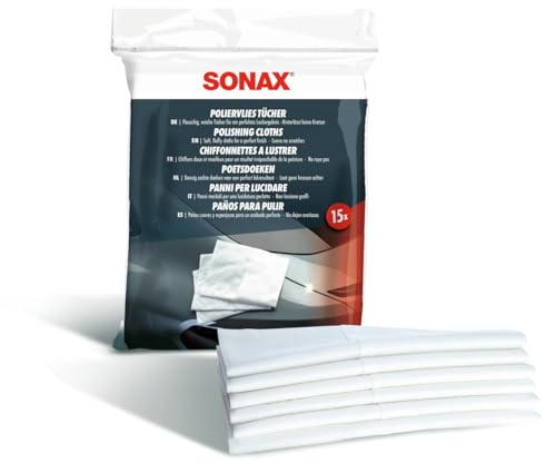 SONAX PolierVliesTücher (15 Stück) in flauschig-weicher Qualität für ein glänzendes Lackergebnis, Art-Nr. 04222000 von SONAX