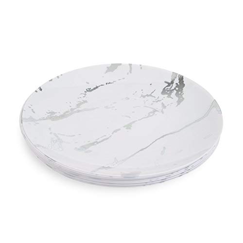 10 Stück Weiß und Silber Hartplastik Wiederverwendbare Salatteller ~ Marmor Design Kunststoff Geschirr - Ideal für Hochzeiten und Partys (20,3 cm Teller) von Carrara