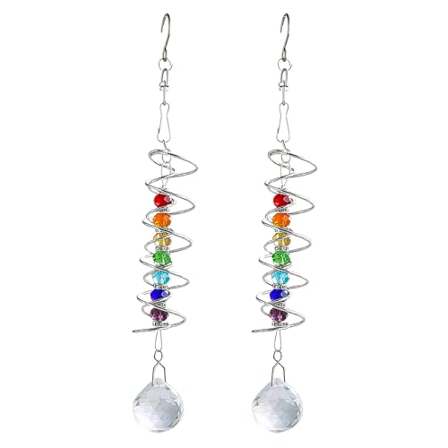 2 Stück Sonnenfänger Kristall,Dekorativer Suncatcher,Hanging Sonnenfänger Fenster,Sonnenfänger Basteln mit Sieben Chakra Perlen,Windspiel Sonnenfänger,für Gartendekoration im Freien von Carreneu