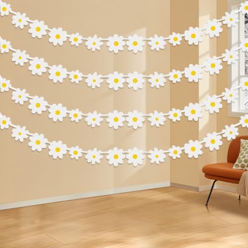 4Stück Gänseblümchen Deko Geburtstag Gänseblümchen Boho Banner Schmücken Gänseblümchen Deko Hängendes Banner Weiß Gänseblümchen Girlande Blumen Papier Hängebanner Gänseblümchen Banner Ornamente von Carreneu
