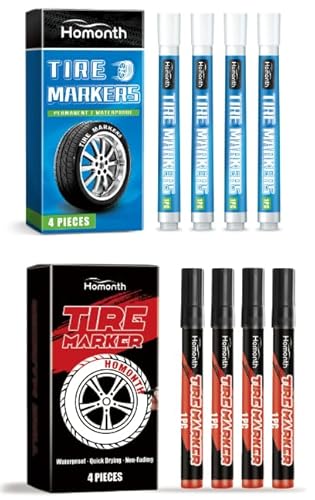 Carreneu 8 Stöcke Reifenstift Weiss Permanent Marker Wasserfester Stift Auto Reifenmarkierungsstift Permanent Marker Wasserfest Verblasst Nicht Antifouling für Auto-und Motorradreifen(Weiß + rot) von Carreneu